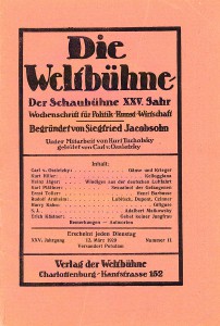 Umschlag der inkriminierten Weltbühne vom 12. März 1929