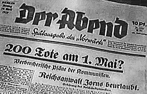 Ausgabe der Zeitung Vorwärts vom 29. April 1929 zum sich ankündigenden Blutmai